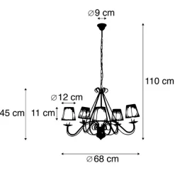 Kronleuchter weiße plissierte cremefarbene Klemmkappe 5-Licht - Giuseppe
