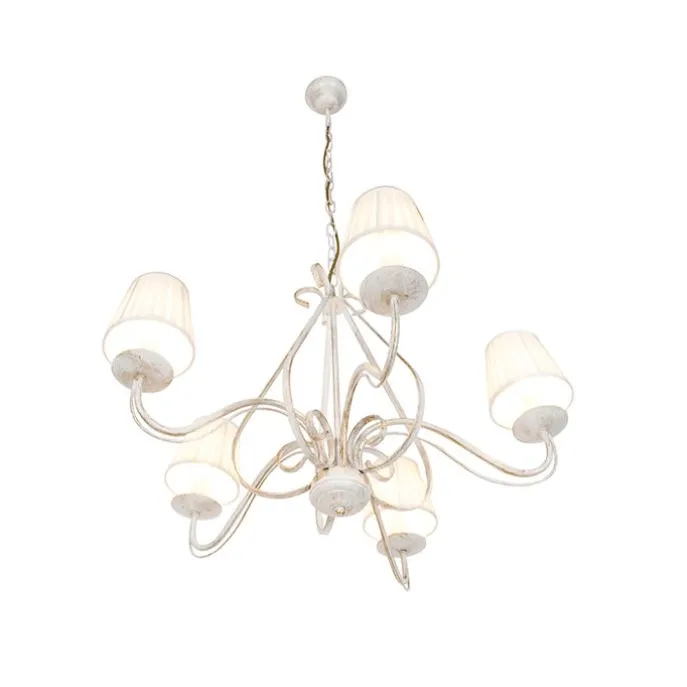 Kronleuchter weiße plissierte cremefarbene Klemmkappe 5-Licht - Giuseppe