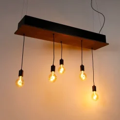 Land Hängelampe schwarz mit Holz 5-Licht - Flair