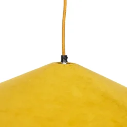 Landhaus-Pendelleuchte Gelb Samt mit Rattan 60cm - Frills Can