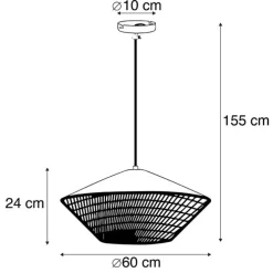 Landhaus-Pendelleuchte Gelb Samt mit Rattan 60cm - Frills Can