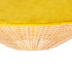 Landhaus-Pendelleuchte Gelb Samt mit Rattan 60cm - Frills Can