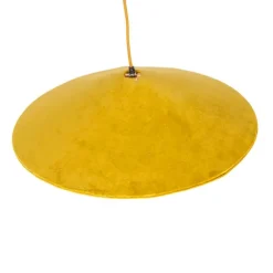 Landhaus-Pendelleuchte Gelb Samt mit Rattan 60cm - Frills Can