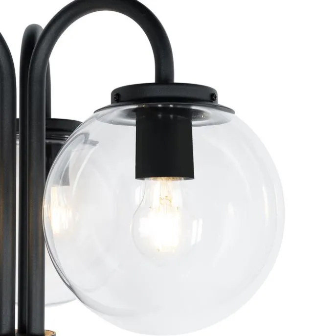 Laterne schwarz mit Klarglas 200 cm 3-flammig IP44 - Sfera