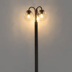 Laterne schwarz mit Klarglas 200 cm 3-flammig IP44 - Sfera