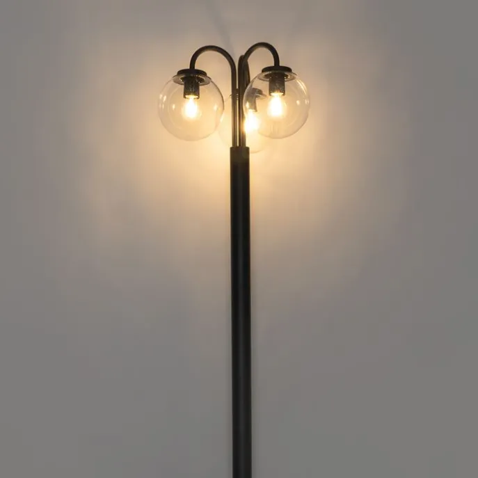 Laterne schwarz mit Klarglas 200 cm 3-flammig IP44 - Sfera