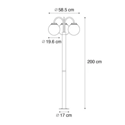 Laterne schwarz mit Klarglas 200 cm 3-flammig IP44 - Sfera