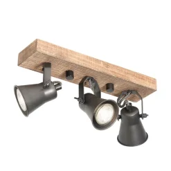 Ländliche Deckenlampe schwarz mit Holz 3-flammig - Jelle