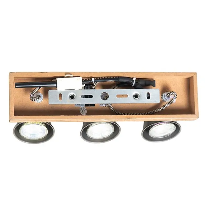 Ländliche Deckenlampe schwarz mit Holz 3-flammig - Jelle