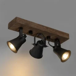 Ländliche Deckenlampe schwarz mit Holz 3-flammig - Jelle