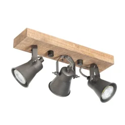 Ländliche Deckenlampe schwarz mit Holz 3-flammig - Jelle