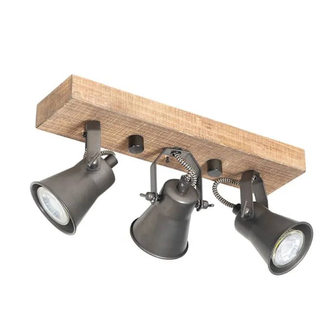 Ländliche Deckenlampe schwarz mit Holz 3-flammig - Jelle