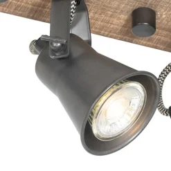 Ländliche Deckenlampe schwarz mit Holz 3-flammig - Jelle