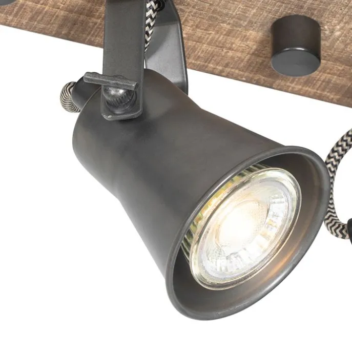 Ländliche Deckenlampe schwarz mit Holz 3-flammig - Jelle