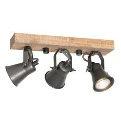 Ländliche Deckenlampe schwarz mit Holz 3-flammig - Jelle