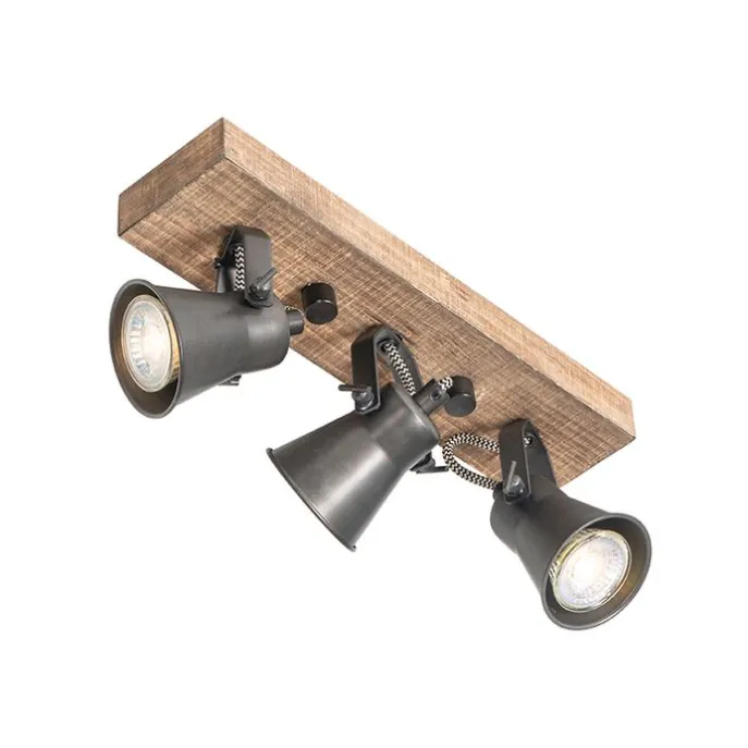 Ländliche Deckenlampe schwarz mit Holz 3-flammig - Jelle