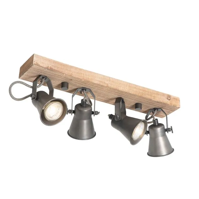 Ländliche Deckenlampe schwarz mit Holz 4-flammig - Jelle