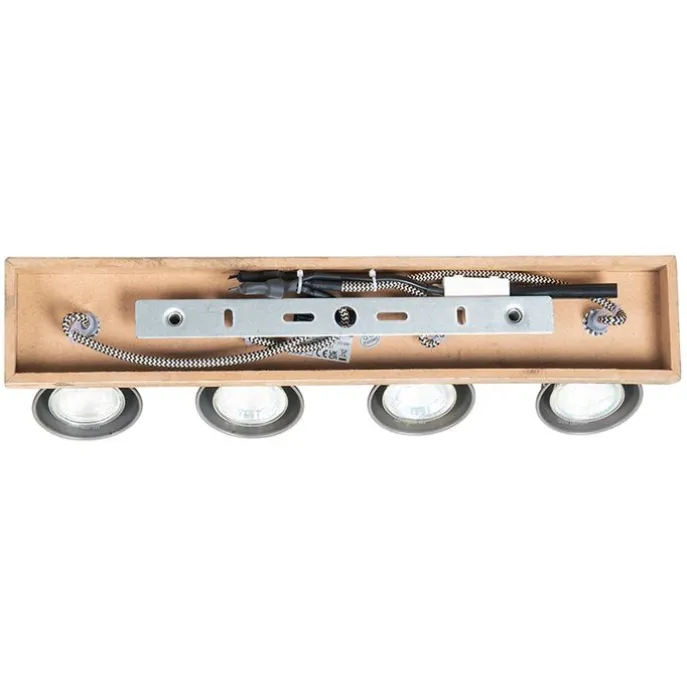 Ländliche Deckenlampe schwarz mit Holz 4-flammig - Jelle