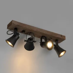 Ländliche Deckenlampe schwarz mit Holz 4-flammig - Jelle