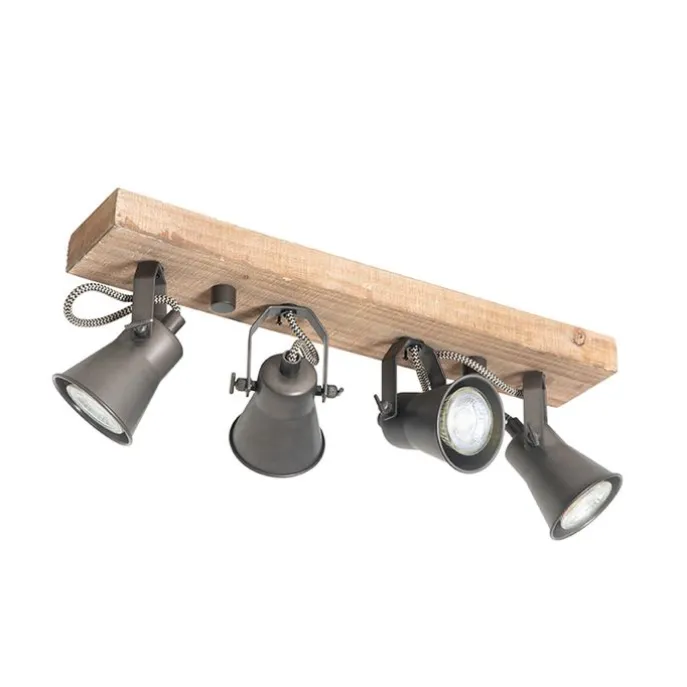 Ländliche Deckenlampe schwarz mit Holz 4-flammig - Jelle