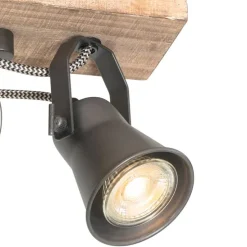 Ländliche Deckenlampe schwarz mit Holz 4-flammig - Jelle