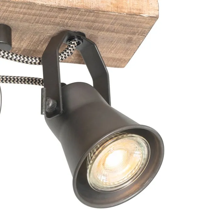 Ländliche Deckenlampe schwarz mit Holz 4-flammig - Jelle