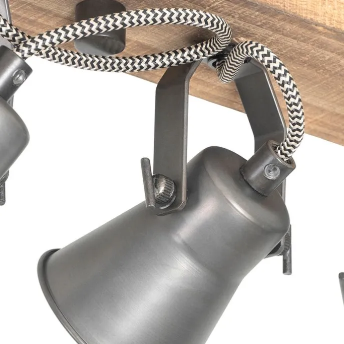 Ländliche Deckenlampe schwarz mit Holz 4-flammig - Jelle