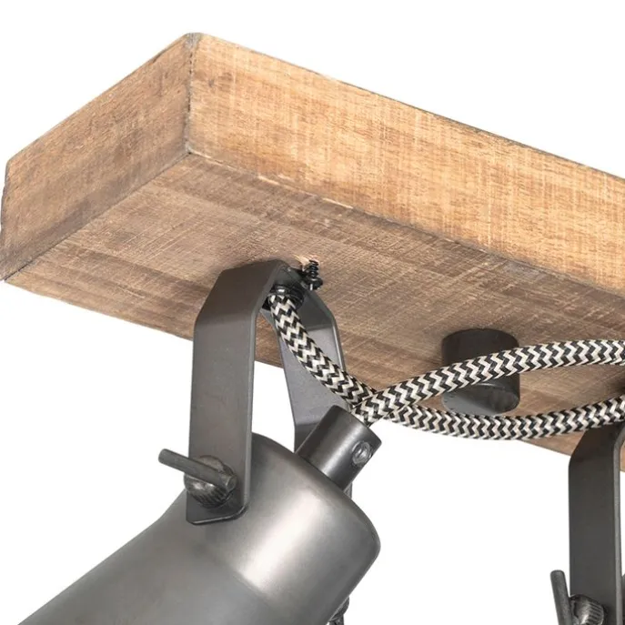 Ländliche Deckenlampe schwarz mit Holz 4-flammig - Jelle