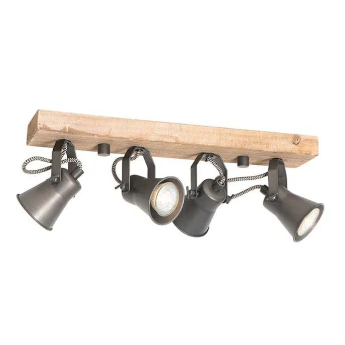 Ländliche Deckenlampe schwarz mit Holz 4-flammig - Jelle