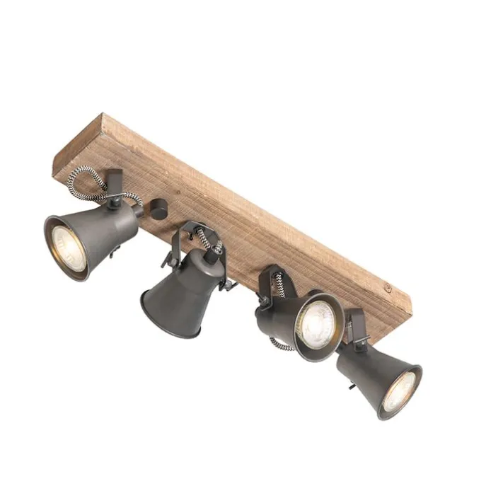 Ländliche Deckenlampe schwarz mit Holz 4-flammig - Jelle