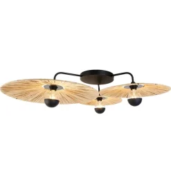 Ländliche Deckenleuchte schwarz mit Seil 3-flammig – Leia