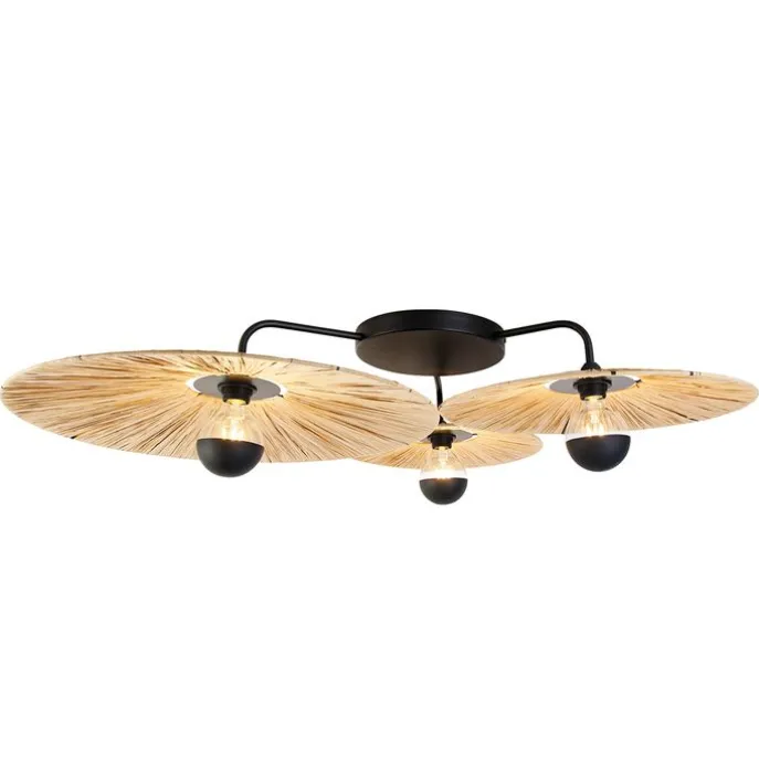 Ländliche Deckenleuchte schwarz mit Seil 3-flammig – Leia