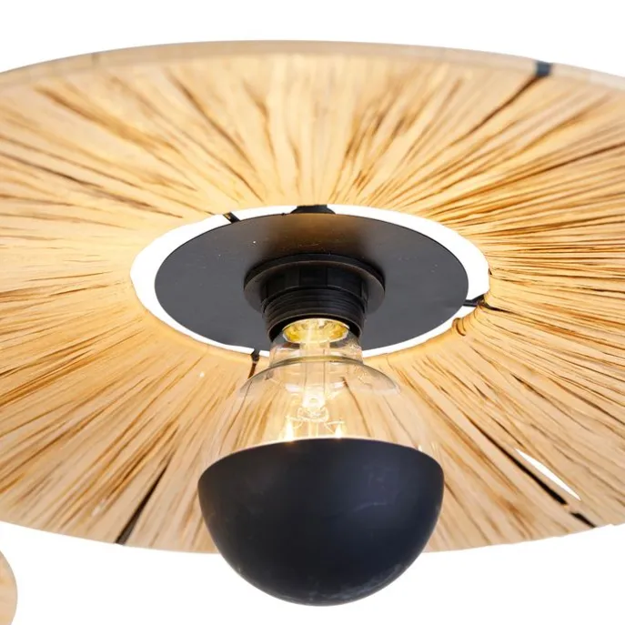 Ländliche Deckenleuchte schwarz mit Seil 3-flammig – Leia