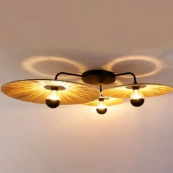 Ländliche Deckenleuchte schwarz mit Seil 3-flammig – Leia