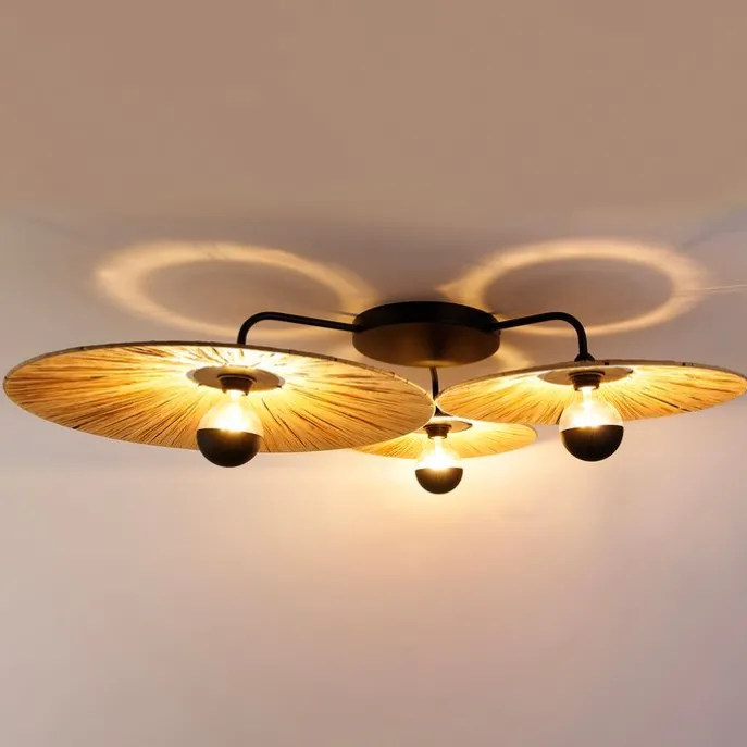 Ländliche Deckenleuchte schwarz mit Seil 3-flammig – Leia