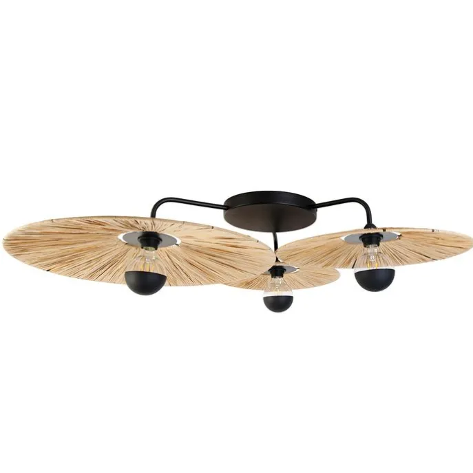 Ländliche Deckenleuchte schwarz mit Seil 3-flammig – Leia