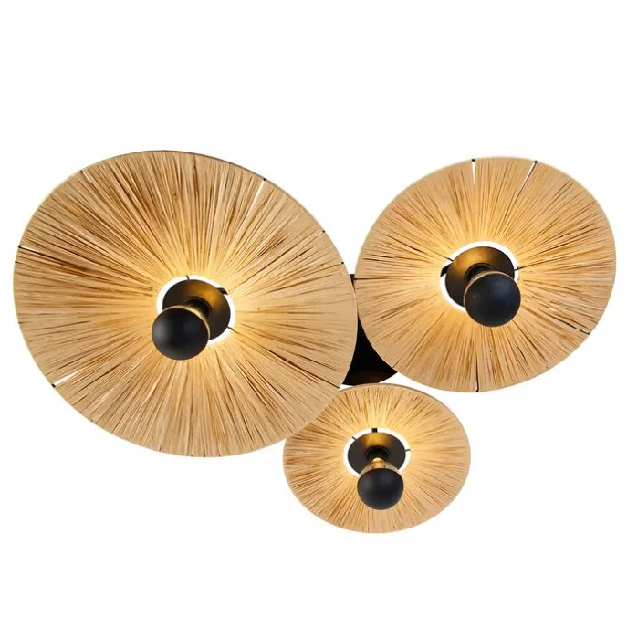 Ländliche Deckenleuchte schwarz mit Seil 3-flammig – Leia