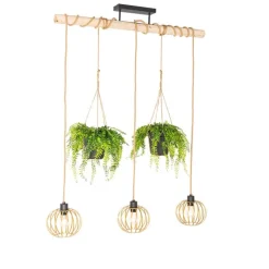 Ländliche Hängelampe Gold mit Holz 3 Lichter - Yura