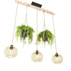 Ländliche Hängelampe Gold mit Holz 3 Lichter - Yura