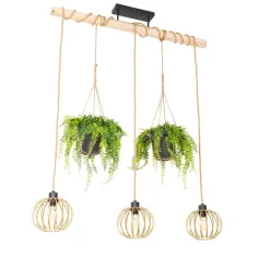 Ländliche Hängelampe Gold mit Holz 3 Lichter - Yura