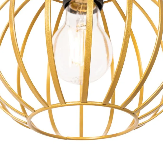 Ländliche Hängelampe Gold mit Holz 3 Lichter - Yura