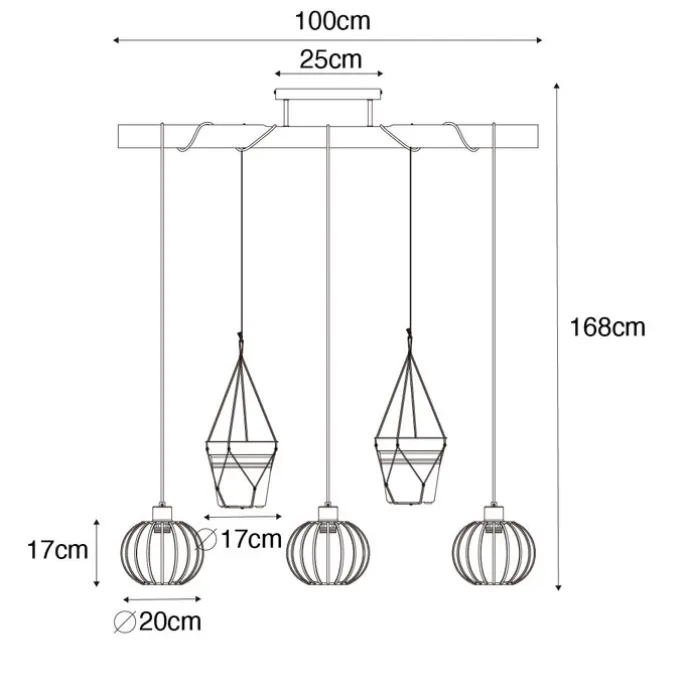 Ländliche Hängelampe Gold mit Holz 3 Lichter - Yura