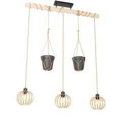 Ländliche Hängelampe Gold mit Holz 3 Lichter - Yura