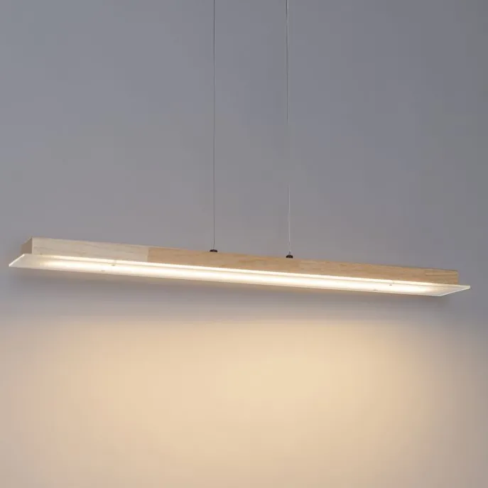 Ländliche Hängelampe Holz inkl. LED mit Touchdimmer - Platin