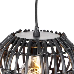 Ländliche Hängelampe schwarz länglich 3-flammig - Canna