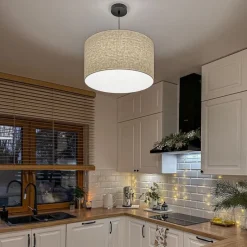 Ländliche Hängelampe schwarz mit beigem Schirm 50 cm - Combi 1