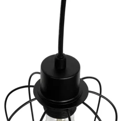 Ländliche Hängelampe schwarz mit Holz 4-flammig - Stronk