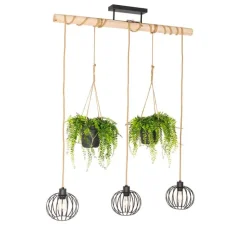 Ländliche Hängelampe schwarz mit Holz 3 Lichter - Yura