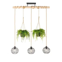 Ländliche Hängelampe schwarz mit Holz 3 Lichter - Yura