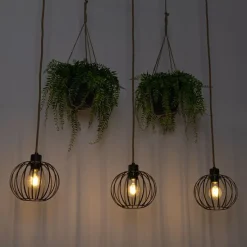 Ländliche Hängelampe schwarz mit Holz 3 Lichter - Yura